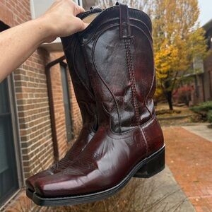 ACME Men's Leather Western Boots - Cherry Red and Black